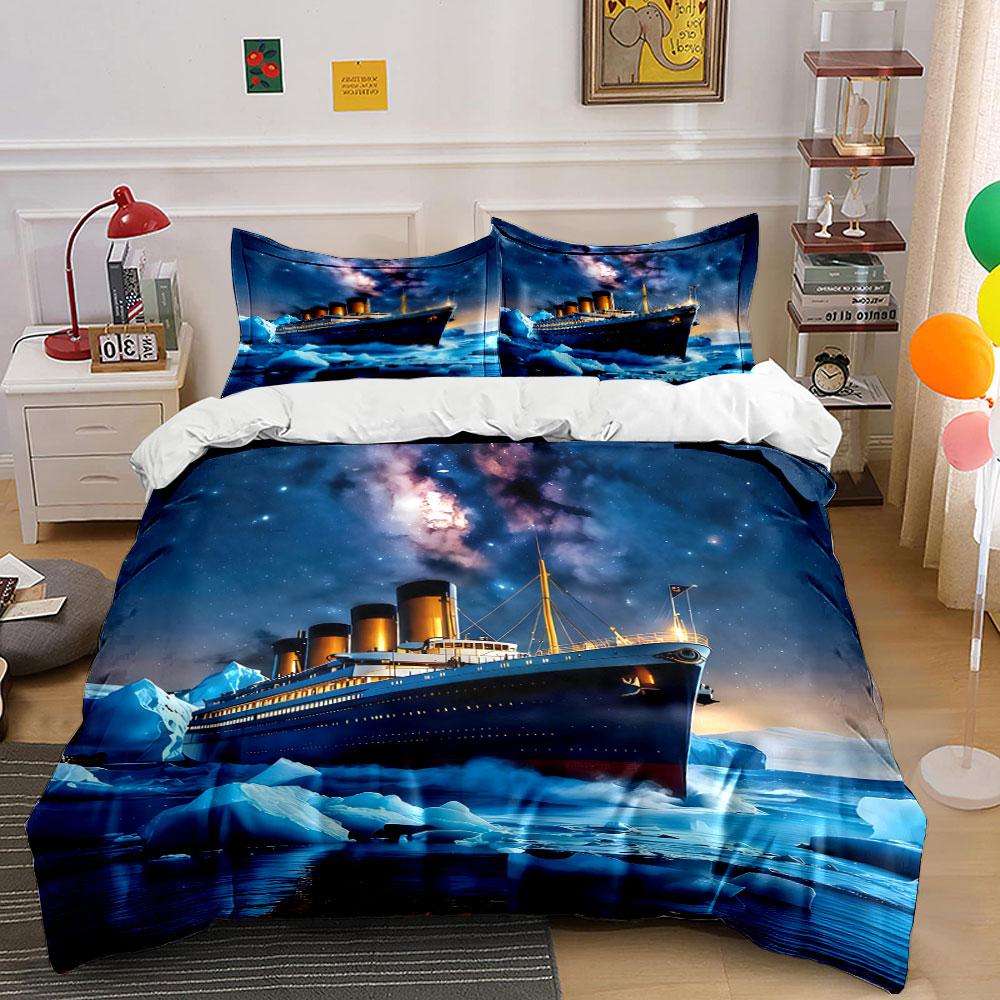 Stampa di un Enorme Vascello a Vapore in Mare Ghiacciato Morbido Confortevole Copripiumino Set Biancheria da Letto Incluso 1*Copripiumino  2*Federe Regalo di Lusso