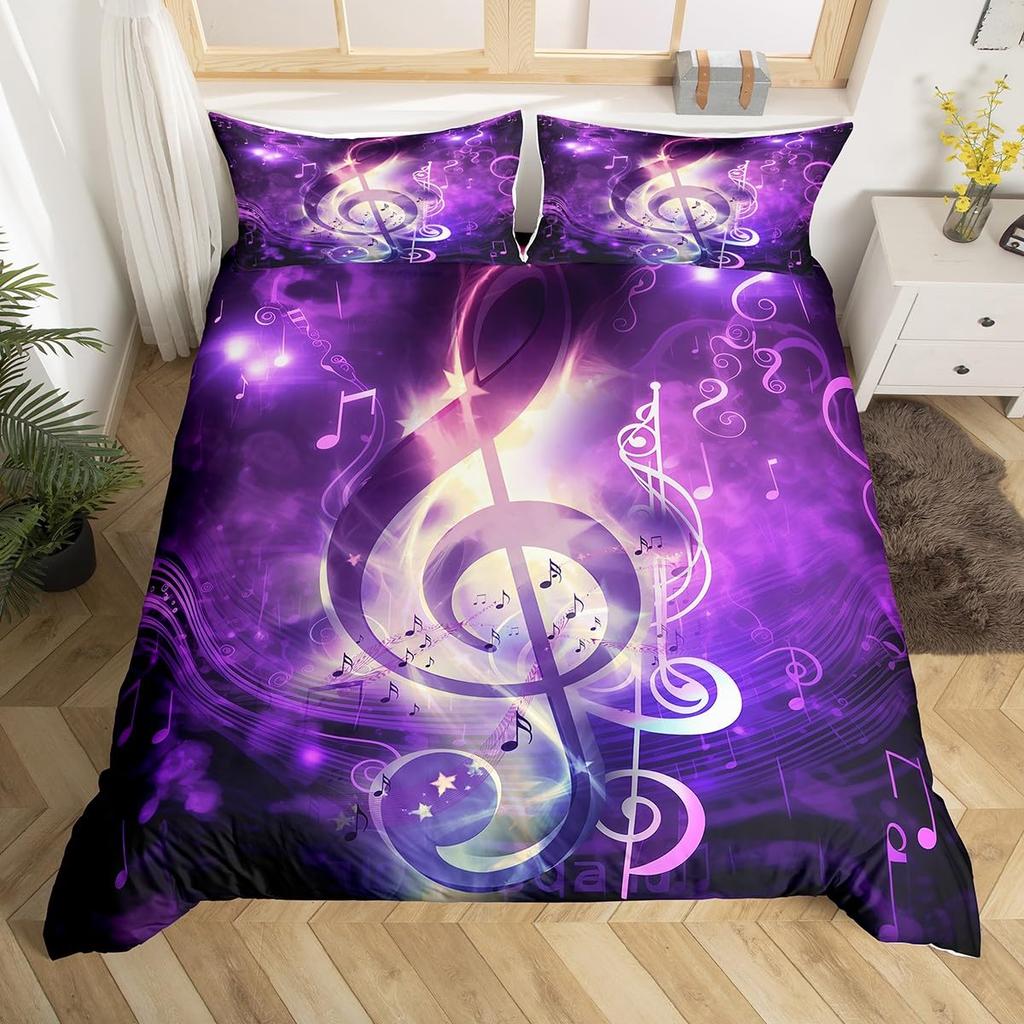 Music Themed Duvet Cover Set Music Note Print Bedding Set Twin Size Luxury Musical Pattern Comforter Cover For Kids Boys Girls