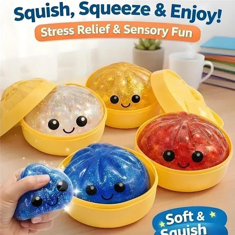 Juguete de Peluche de Bollo al Vapor de Caja Sorpresa con Caja Bolas Suaves Sensoriales para Apretar para Niños Adultos Juguete para Aliviar el Estrés