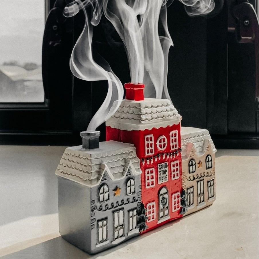 Charming Resin Village Incense Cone Holder Unique Decorative Piece For Holiday Decor