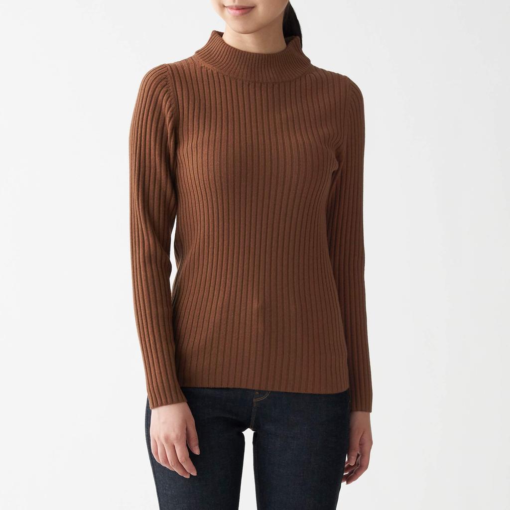 MUJI Thick Ribbed High Neck Washable Sweater That Reduces Neck Irritation XS Brick 44180334 Women's