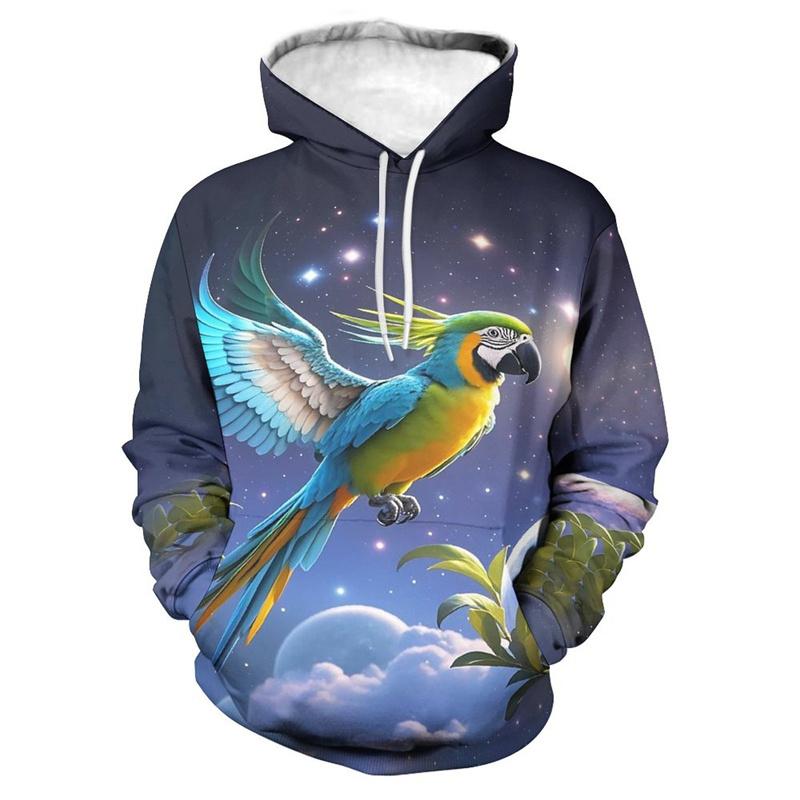 Moletom engraçado com padrão de papagaio para homens mulheres pássaros animais moletons estampados em 3D moletons casuais streetwear pulôver mangas compridas