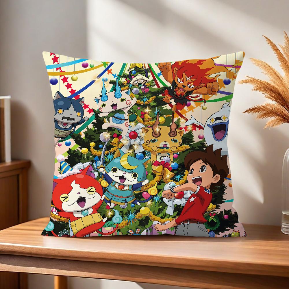 Soft Cartoon Pillow Case for Watch Sofa y-Yo-Kai Living Room Cate Home Office Decor Protective Covers Without Pillow-Insert