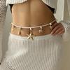 Ocean Series Boho Starfish Conch Pendant Waist Chain for Women Double Layer Imitation Pearl Beaded Belly Chain Body Jewelry