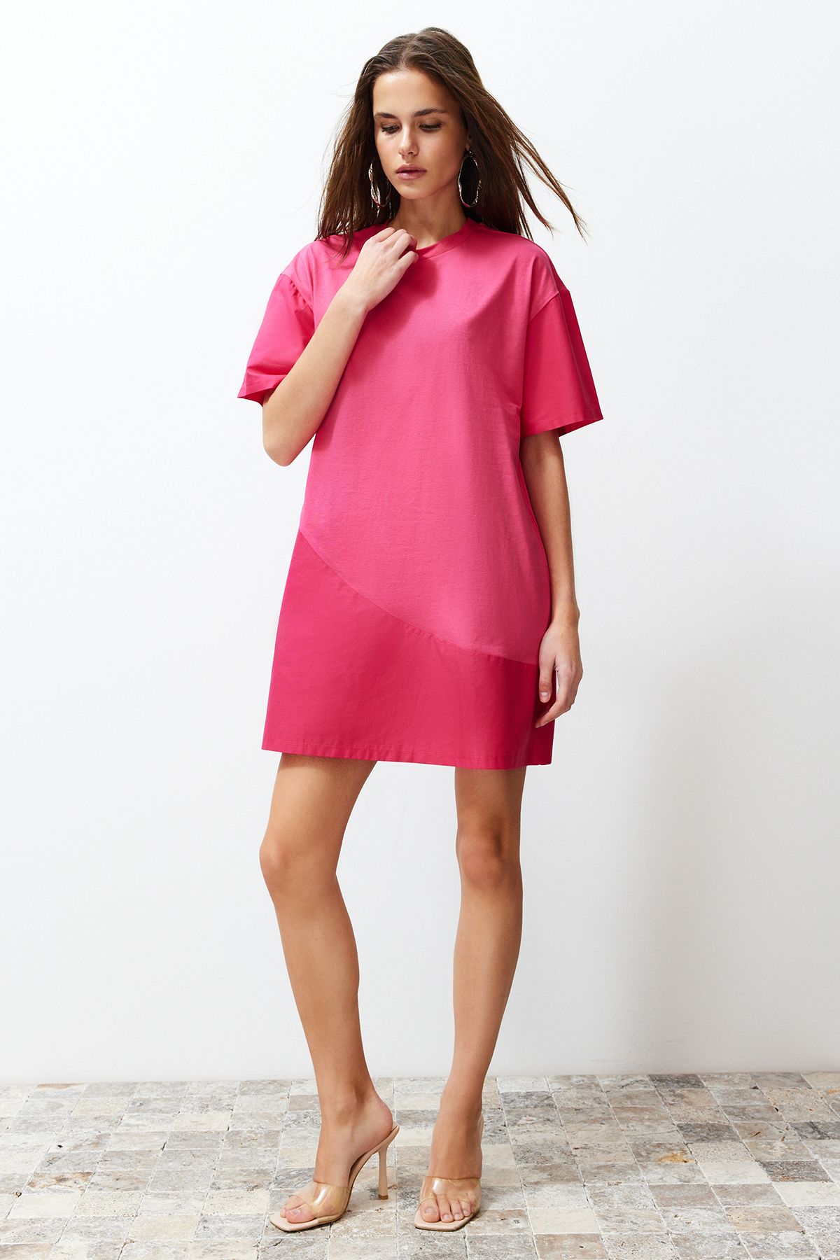 

Women s Style Dress Fuchsia Plain Knitted Dress L
