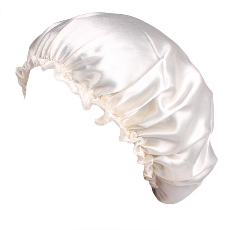 

Кружевная шапочка для сна, многофункциональная шапочка для ухода за волосами, шапочка для душа, шапочка для макияжа, домашняя шапочка из искусственного шелка, подходит для натуральных вьющихся волос бежевый