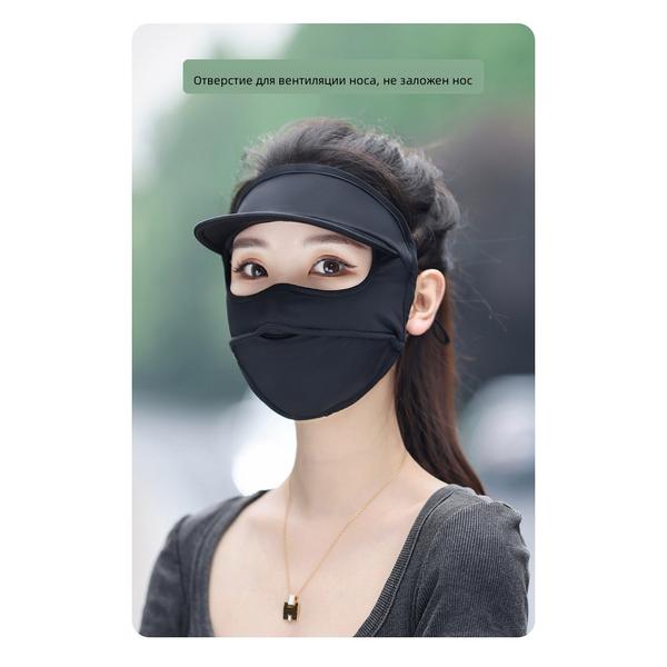 Breathable Ice Silk Full Face Cover UV Protective Mask Hat, Women Summer Facekini Sun Shield