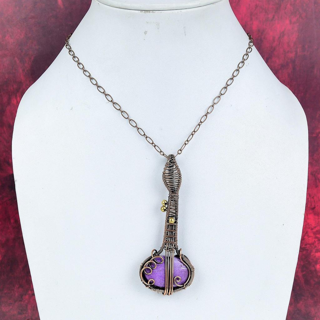 Purpurite pendant copper wire wrapped pendant handmade dainty jewelry guitar pendant copper jewelry engagement gift natural gemstone pendant