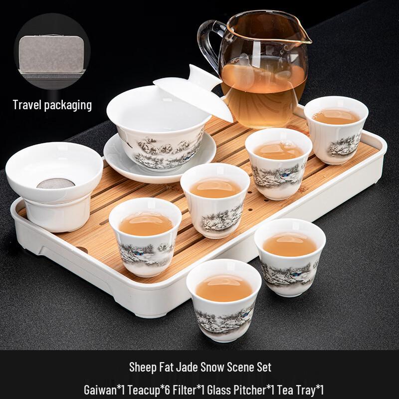 Chaxun Mutton Fat Jade Porcelain Tea Set