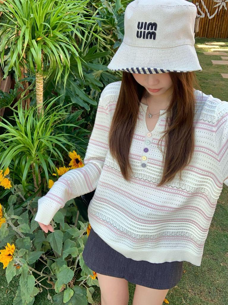 2026 Spring Plus Size Gentle Korean Stripe Knit Long Sleeve Slimming Top for Women
