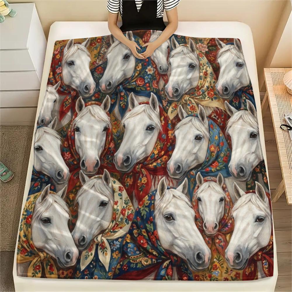 1 Stück Retro Tier Kunst Druck Flanelldecke, Hohe Qualität für Alle Jahreszeiten, Heimdekoration, Wärme und Komfort, Perfekt für Weihnachtsgeschenke