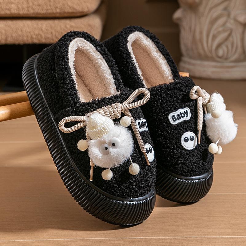 Cotton slippers autumn and winter bags and cartoon home thick-soled plush warm fluffy shoes can be