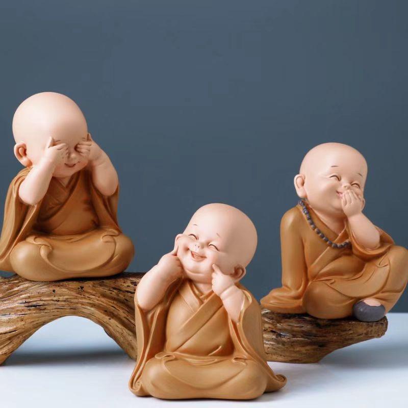 1pc Monk Figurines Car Decoration Crafts,Home Decor Kungfu Monks Figure Car Ornament Buddha Boy Accessories Figurines Tea Pet