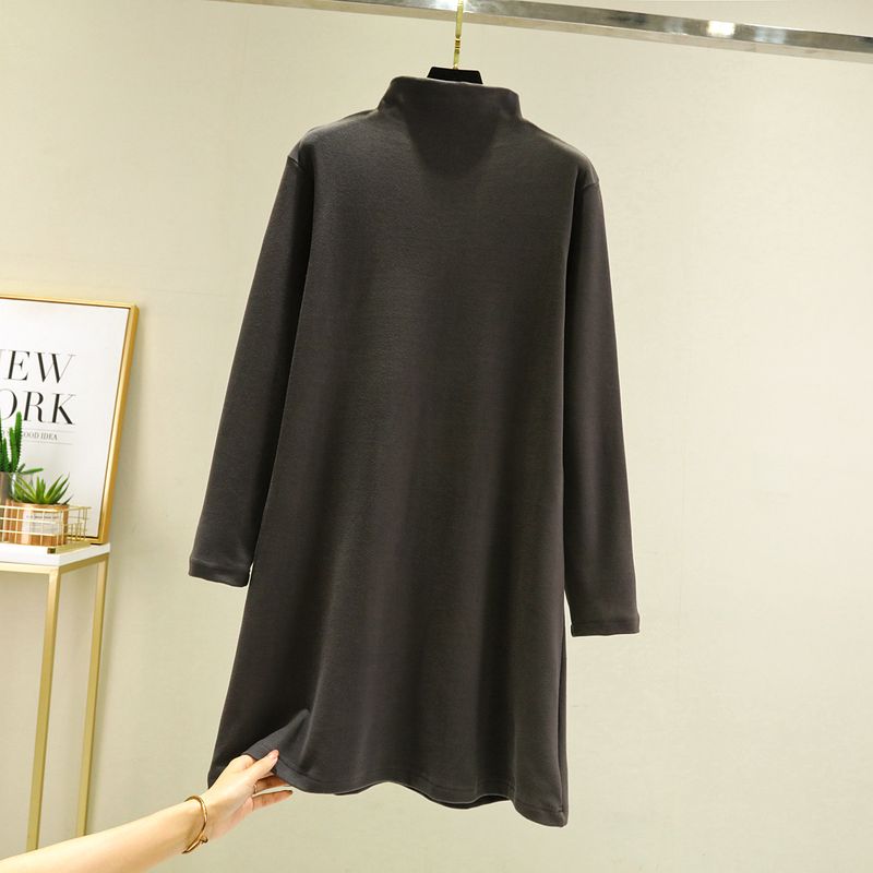 

and Winter Fleece-lined Thickened Turtleneck Dralon Bottoming Shirt for Women Loose Mid Length Long Length Dress Plus Size Warm Long Sleeve T-shirt Dark gray L (Recommendation 55.00 kg-70.00 kg