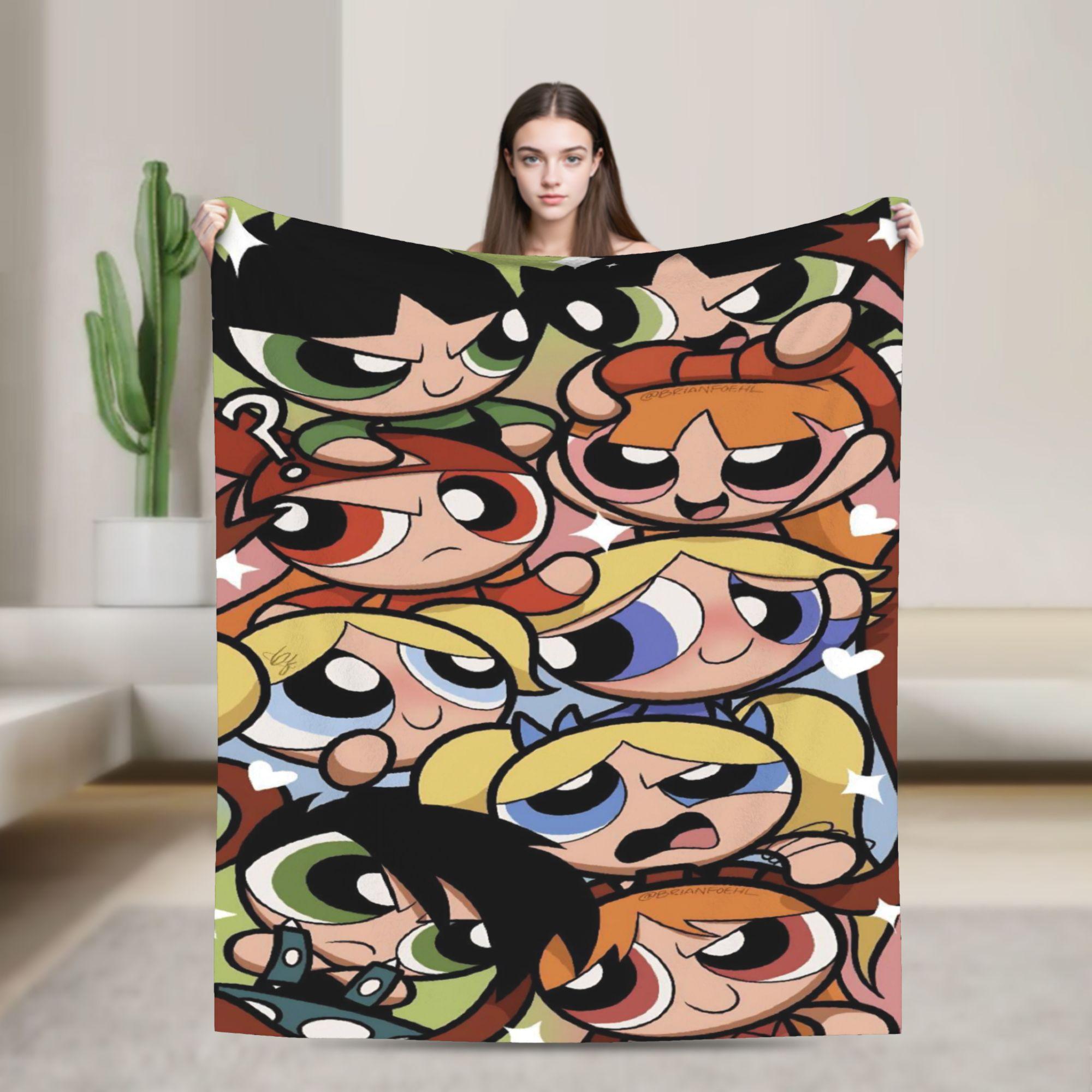 

P-Power-puffs Comedy Cartoon Girl Fleece Blanket Customized Throw Blanket for Home Hotel Sofa 200x150cm Bedspread 100x150cm
