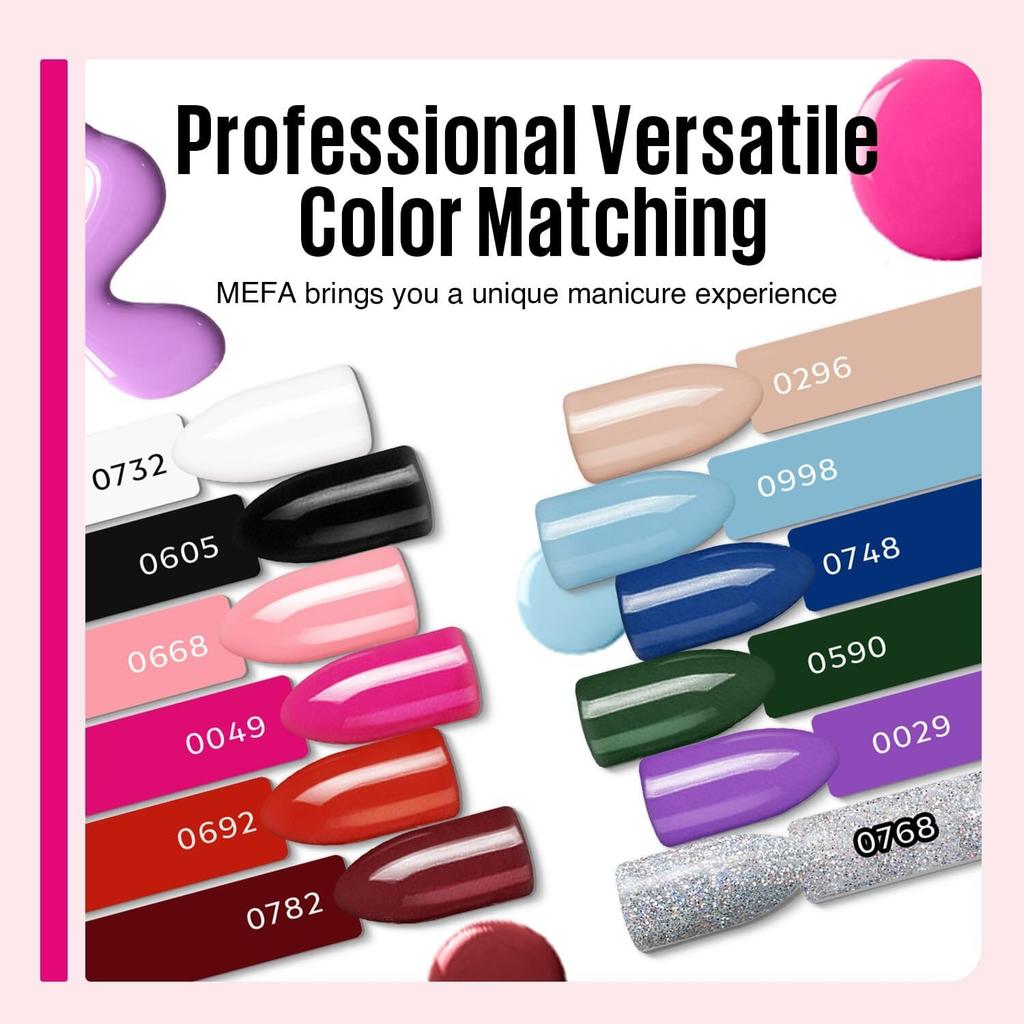 MEFA Nail Art Set 12 Colors Gel Polish UV 7ml, 6W UV Lamp, Manicure Accessories Kit, DIY Home Gifts