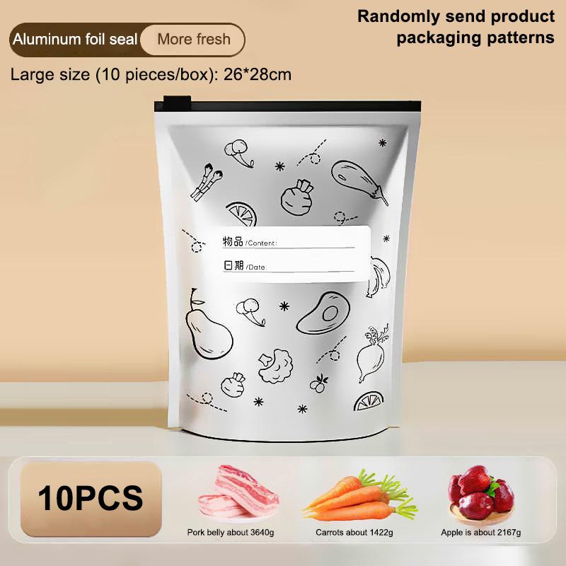 10 Pcs/Bag Leakproof Freezer Safe Kitchen Fresh Bag Large Capacity Aluminum Foil Food Bag Fresh-Keeping Reusable Zip Lock Bag