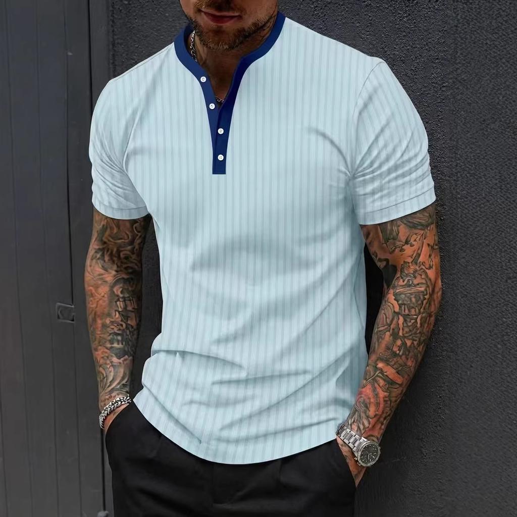 Men's Summer High-Stretch Ribbed Fitness and Casual Fashion Stand-Up Collar Knitted Short-Sleeved Polo Shirt