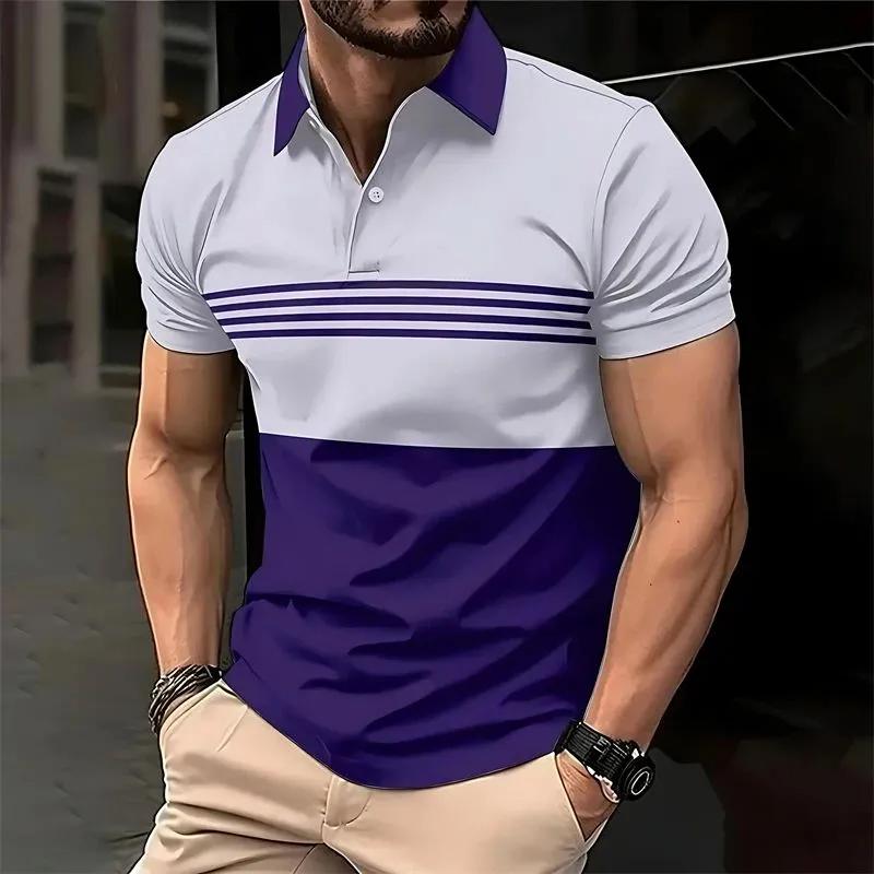 Men Clothes Summer Short Sleeve Fashion Stripe Polo Shirt Men Buisness Casual Golf Polo Shirt Tops 100% Polyester