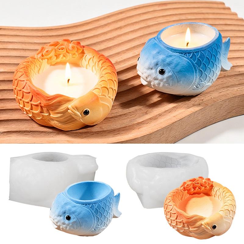 Cute goldfish flowerpot succulent plant flowerpot resin silicone mold carp storage box candle cup gypsum mold