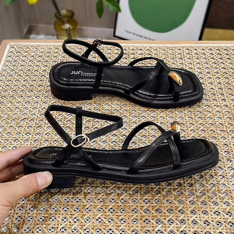 Fashion Heeled Sandals Shoes Women's Black Beach New Summer 2024 Girls Low Comfort Sports Casual Solid