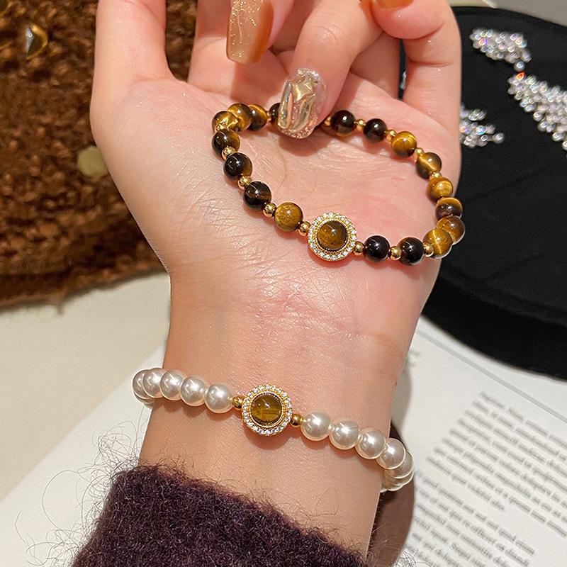 Elegant Zircon and Tiger Eye Beaded Bracelet: Malachite Fashion Jewelry for Women