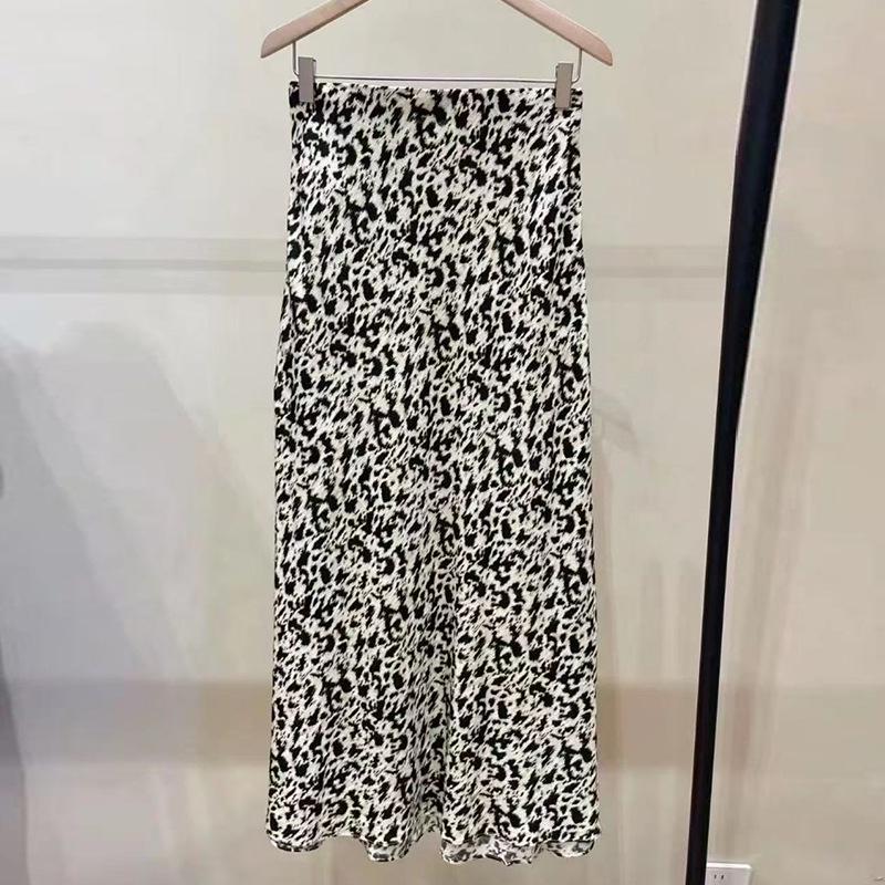 Elegant Retro Leopard Print V-Neck Long-Sleeve Top with High-Waisted Slim Skirt Women s Set 36 (M)