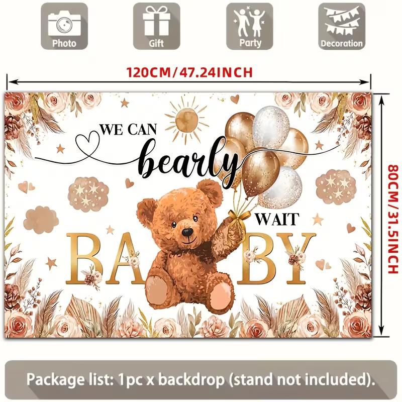 2D Gold Brown Bear Baby Shower Backdrop We Can Bearly Wait Banner