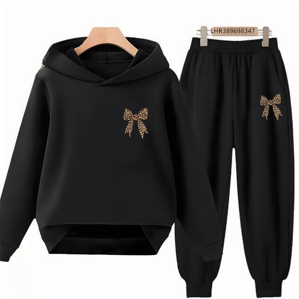 Bow Print Girls Red Hoodie Children 3-12 Years Boys Casual Tops+Pants Sets Long Sleeves Autumn Fashion Kids Long Sleeves Clothes