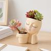 Creative Eyelash Doll Succulents Planter, Cute Sleeping Face Ceramic Pot with Double Holes, Kawaii Desktop Decor for Office Desk, Indoor Small Plant