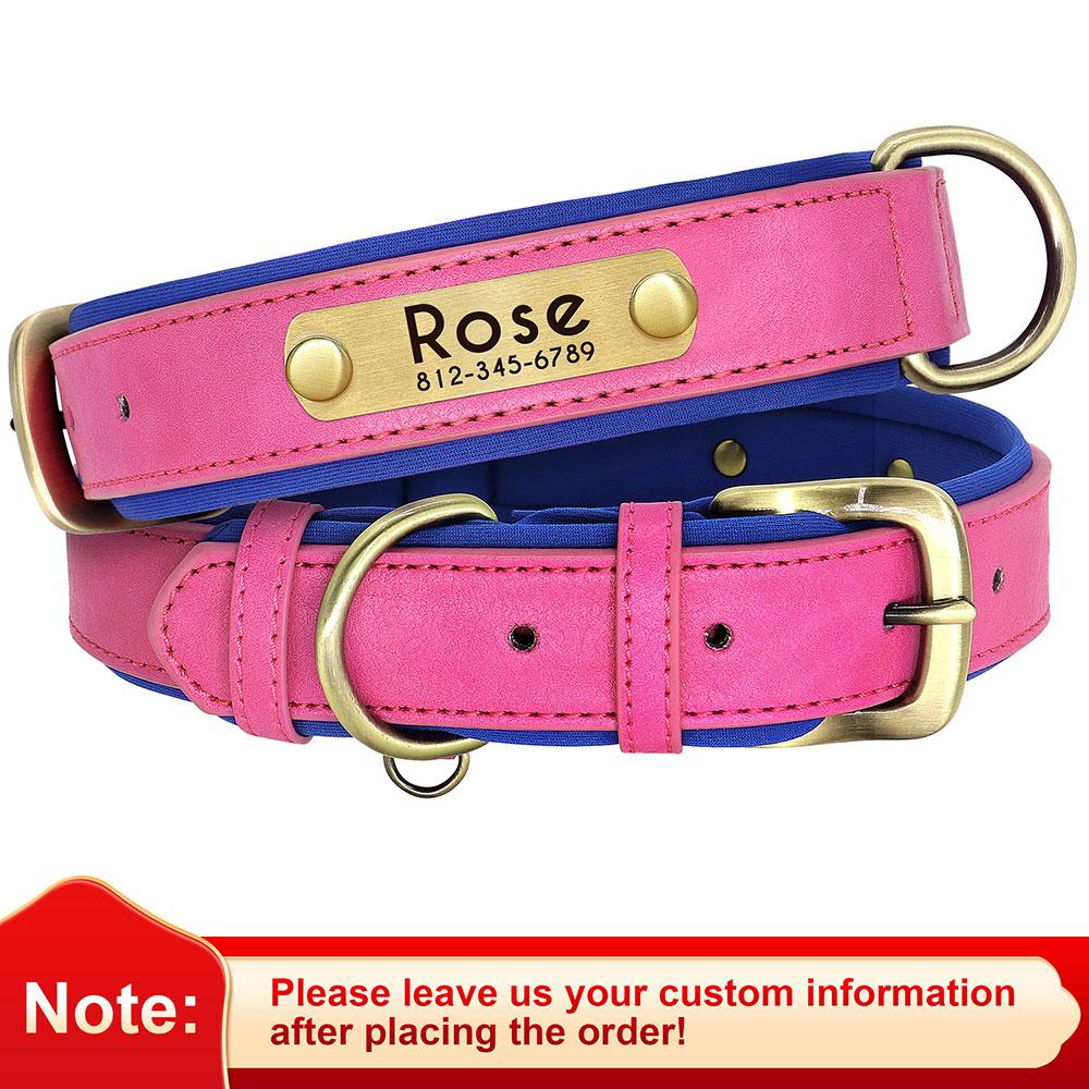 Personalized Dog Collar Leash PU Leather Dogs Collars Pet Rope Engraved Pet ID Name Necklace for Small Large Dogs Soft Padded
