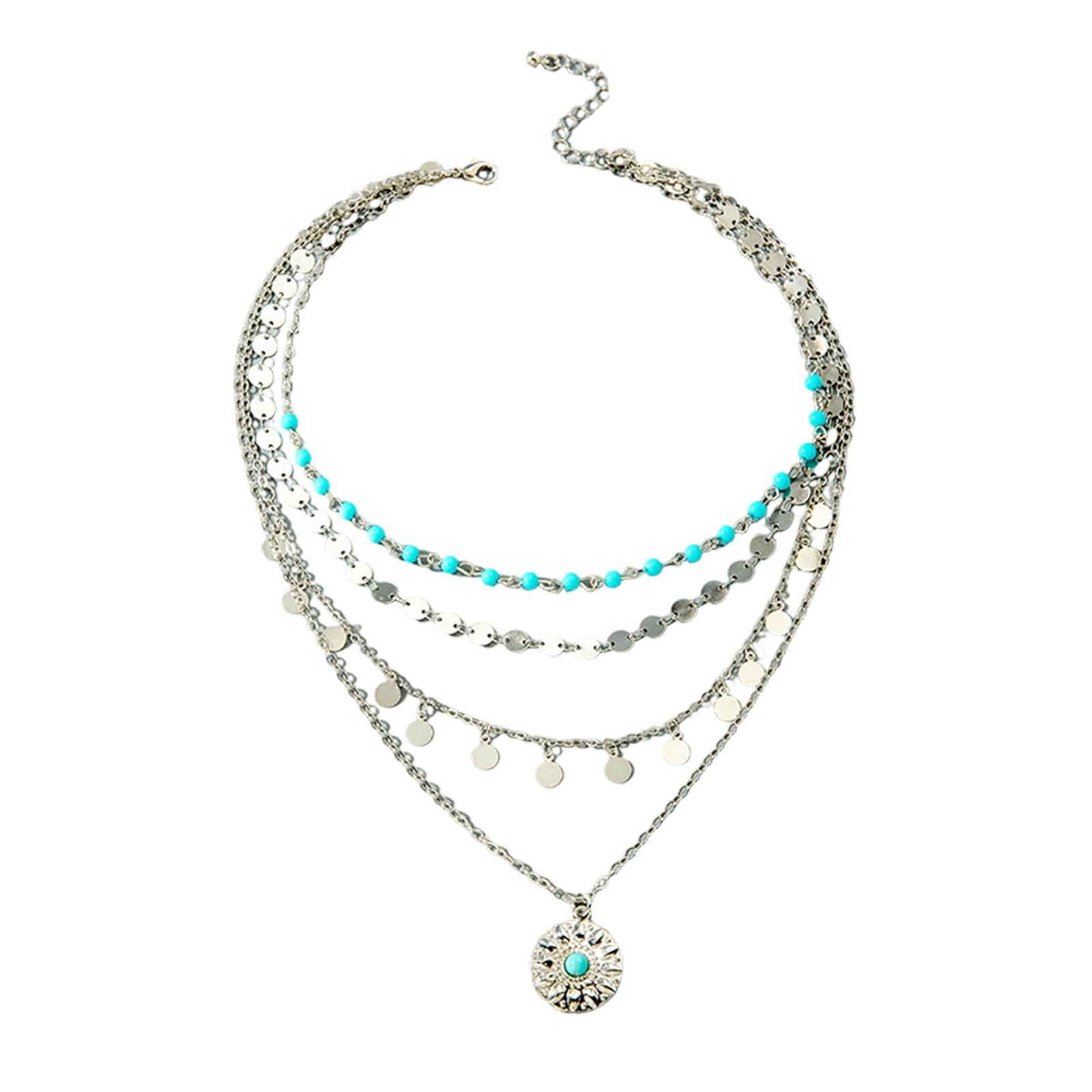 

Ladies Geometric Circular Neck Chain Alloy Water Diamond Tassel Pendant Necklace One Size