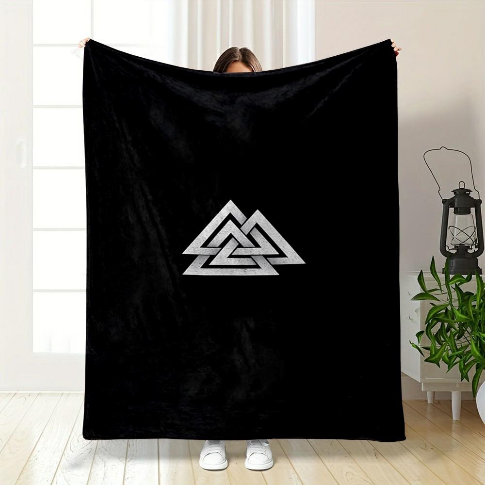 Valknut Symbol on Black Background printed Flannel blanket for bedroom, living room, sofa, and nap