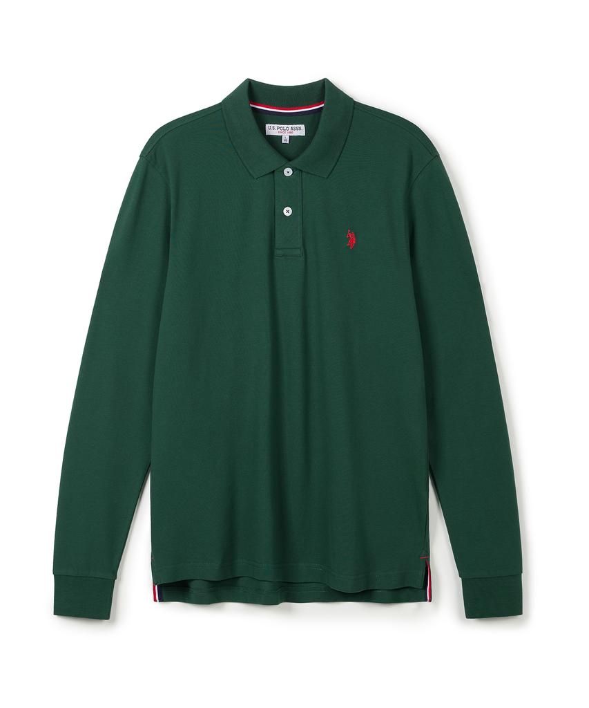 USPOLOASSN Cotton Blend Long Sleeve Collared T-Shirt_Green