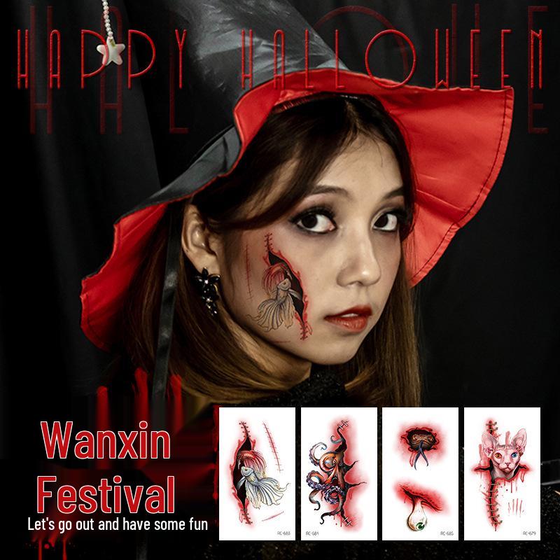 Waterproof Halloween Temporary Tattoos: Bloody Wound Scar Horror Stickers
