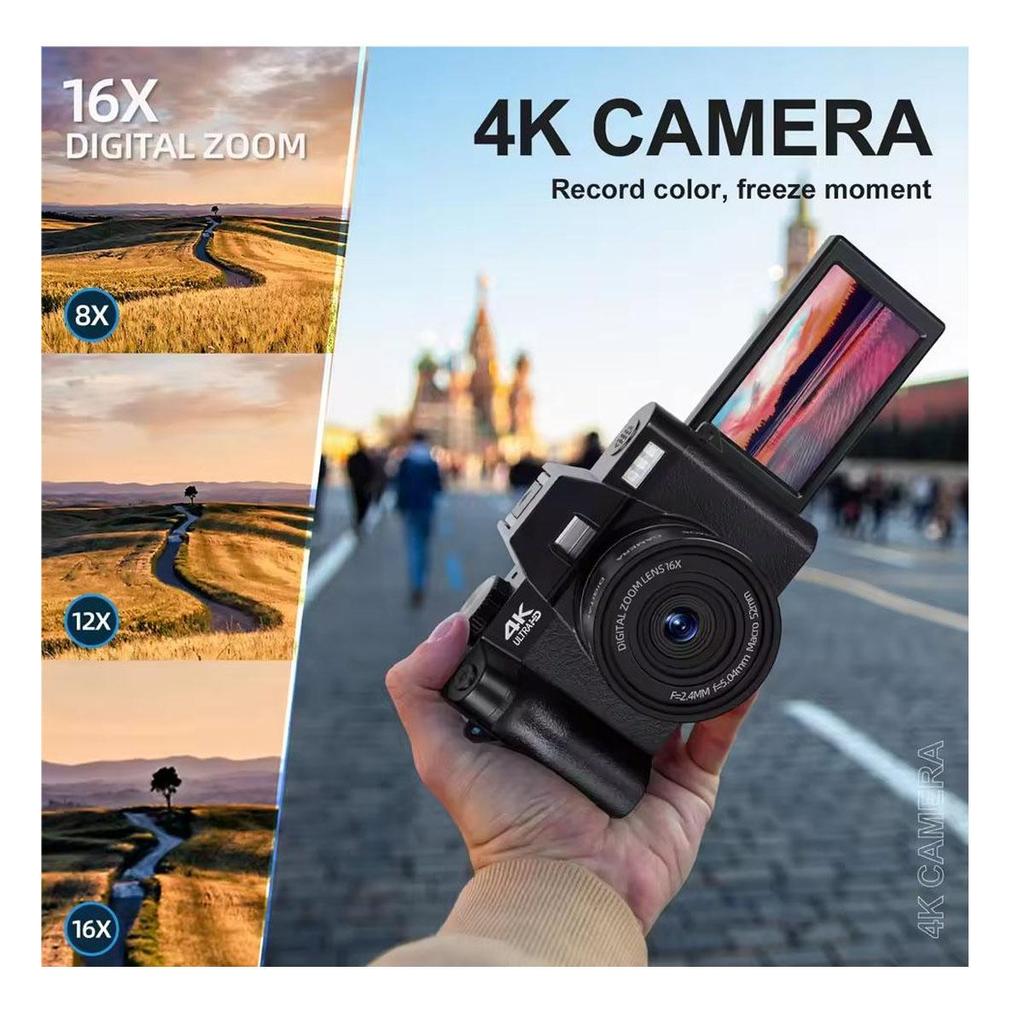 Macro Lens 4K Digital Camera Flip Screen Selfie Camcorder 48MP Youtube WIFI Webcam Vintage Video Recorder 16X Digital Zoom