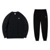 Solid Color Crew Neck Pullover Sweatshirt And Cuffed Knit Sports Pants Set Men Sweatshirt And Pants Set Black AWDTC19-1+AKLQ977-1