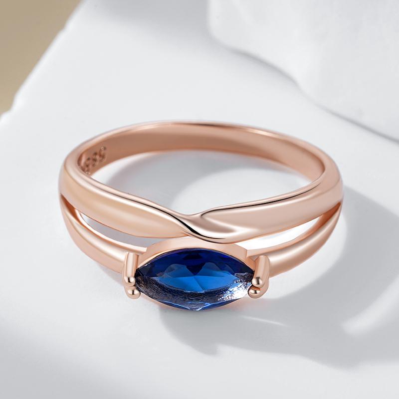 Simple Blue Natural Zircon Bride Ring For Women Fashion  Rose Gold Color Accessories High Quality Vintage Jewelry
