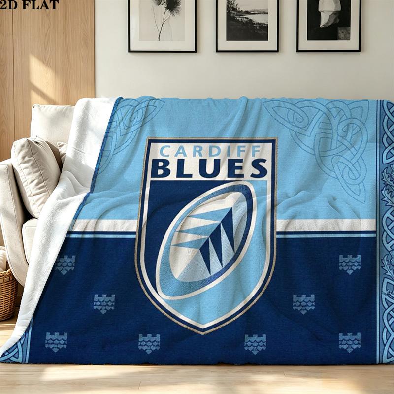 Cardiff Rugby Print Flannel Blanket High Quality Warm Comfortable Cover for All Seasons Perfect for Gifts Home Decor