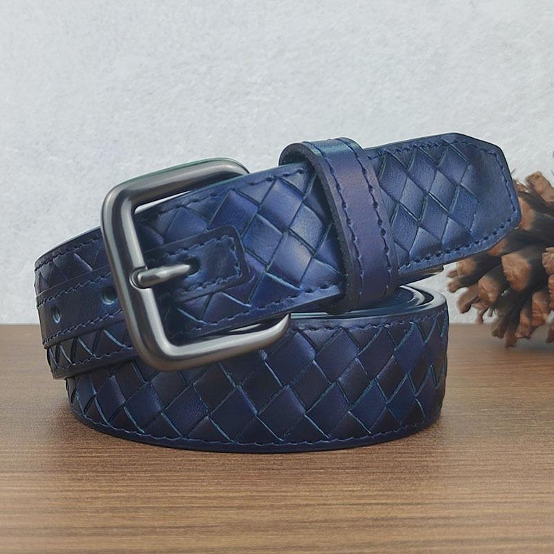 Hand-Woven Belt Men'S Genuine Leather Belt First Layer Cowhide Pin Buckle Casual Business Belt Youth Brand