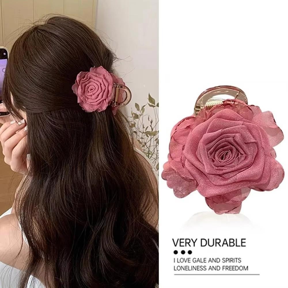 Elegant Rose Flower Hair Clip Mesh Half-Up Hair Claw Hair Accessories Double-Sided Floral Hairpin