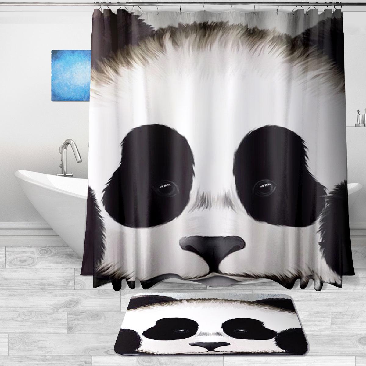 

Занавеска для душа Панда Жираф Узор Чистый полиэстер Водонепроницаемая ткань + 12 колец / Память Хлопчатобумажный коврик