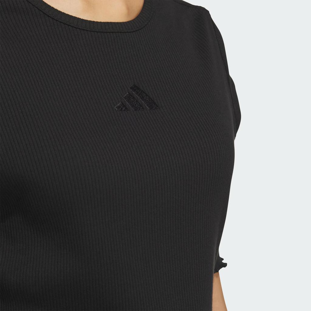 Adidas Lux Ad Žebrované Tričko Pohodlné Žebrované Sportovní Ležérní Tričko s Krátkým Rukávem Dámské Topy Černé JL5093