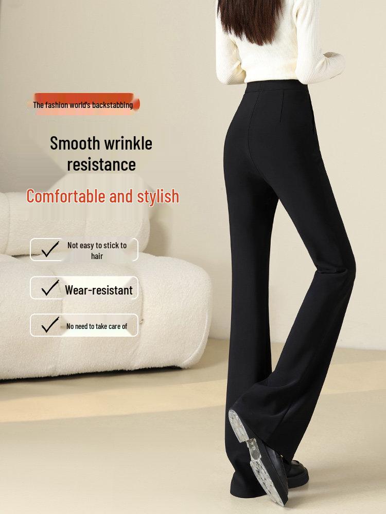 Women's High Waist Slimming Black Flared Suit Pants with Plus Velvet for Autumn/Winter 2025