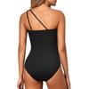 2025 European & American One-Shoulder Solid Color Cutout One-Piece Conservative Swimsuit