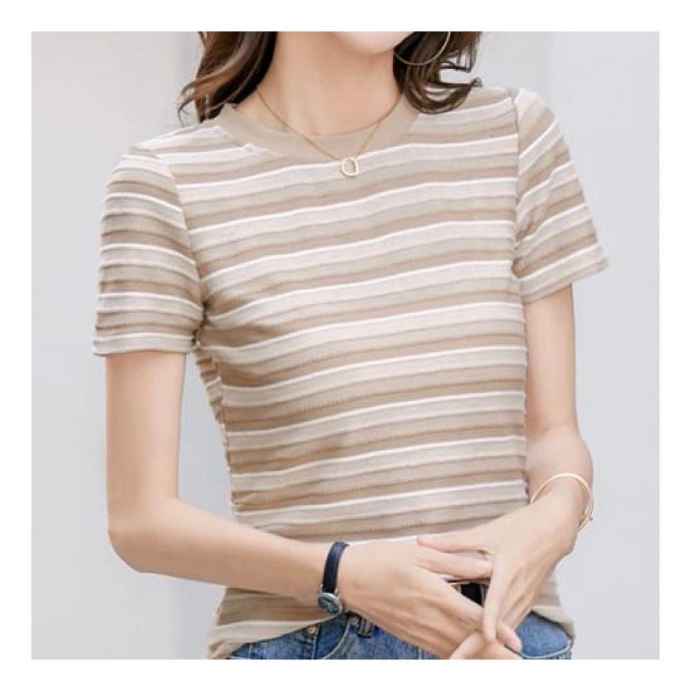 Navava NT1493 Color Block STripe Round Neck ShorT Sleeve T shirT