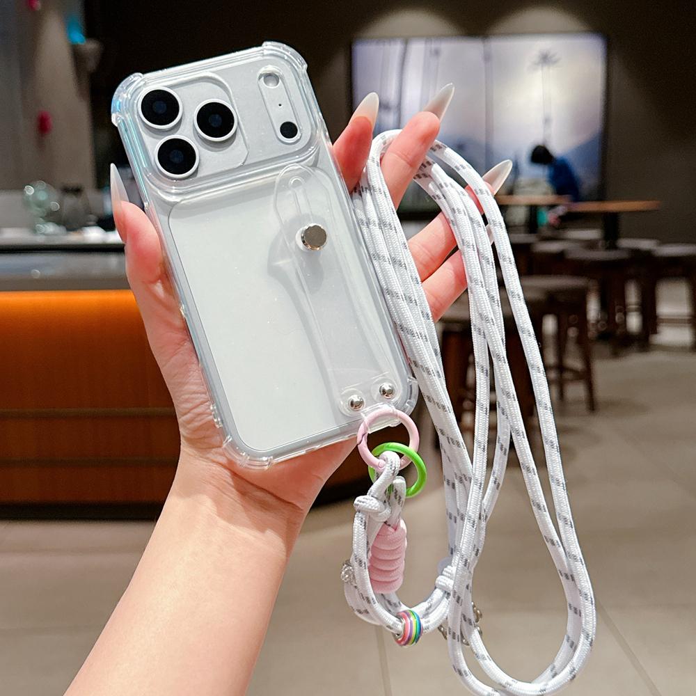 KEYSION Crossbody Wrist Strap Transparent Phone Case for iPhone 13 14 15 16 17 Pro Max Air 16 Plus Long Lanyard Shockproof Cover