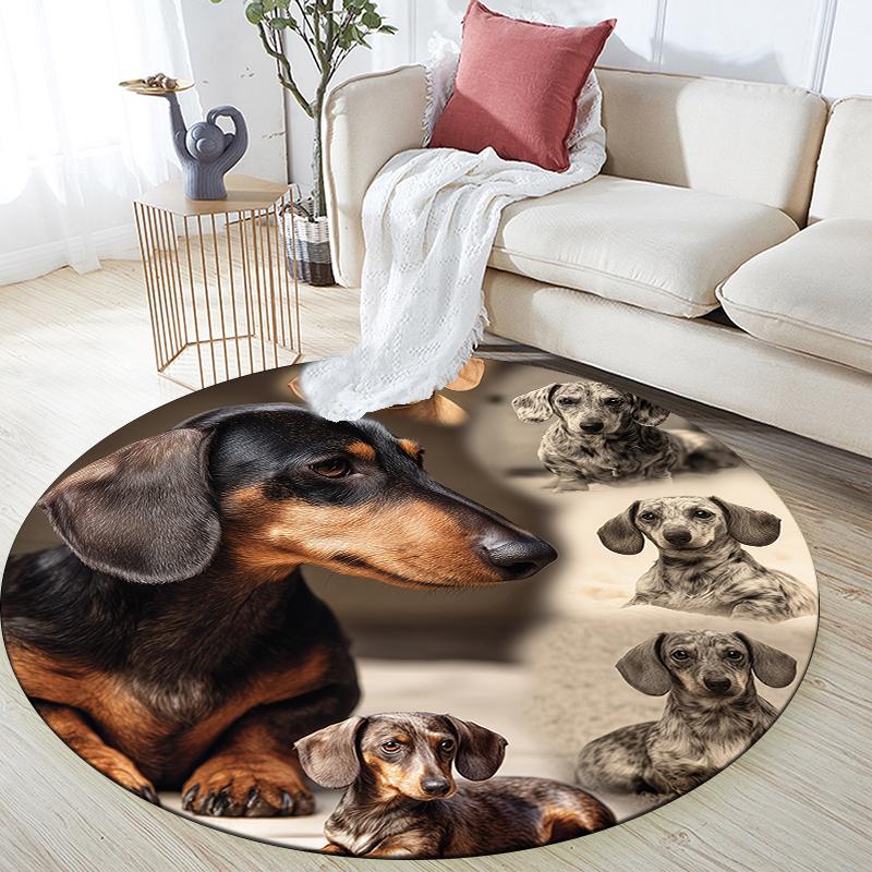 Tappeto rotondo con motivo a tema Bassotto, Tappeto per Soggiorno Camera da letto Divano Sala giochi Decorazione, Tappetino antiscivolo, Regali per le Feste e Regali di Compleanno