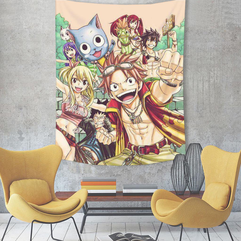 Anime Fairy Tail Printed Tapestry Tarot Cards Hippie Wall Hanging Warm Room Banner Dormitory Bedroom Decoration