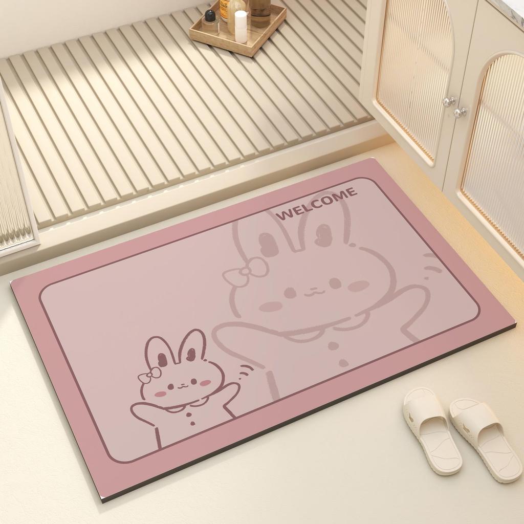 Cute Cartoon Diatom Mud Bathroom Mat - Absorbent, Anti-slip, Quick Dry Foot Mat for Toilet & Door Entrance